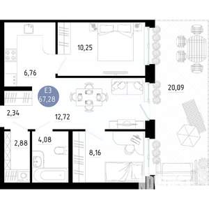 2-к квартира, вторичка, 67м2, 1/14 этаж