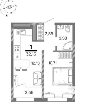 1-к квартира, вторичка, 32м2, 17/25 этаж