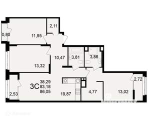 3-к квартира, вторичка, 86м2, 5/26 этаж