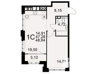 1-к квартира, вторичка, 47м2, 3/10 этаж