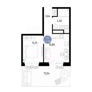 1-к квартира, вторичка, 43м2, 1/14 этаж
