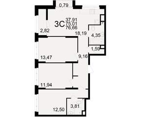 3-к квартира, вторичка, 75м2, 8/25 этаж