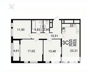 3-к квартира, вторичка, 86м2, 22/26 этаж