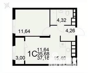 1-к квартира, вторичка, 37м2, 6/22 этаж