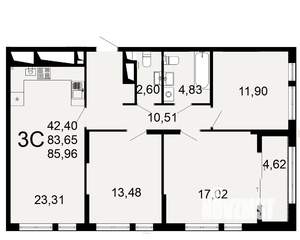 3-к квартира, вторичка, 84м2, 9/26 этаж