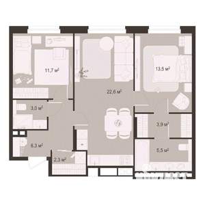 2-к квартира, строящийся дом, 69м2, 3/8 этаж