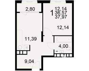 1-к квартира, вторичка, 37м2, 8/21 этаж