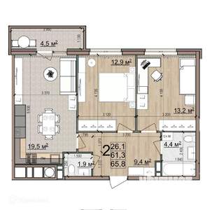 2-к квартира, вторичка, 66м2, 20/26 этаж