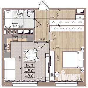 1-к квартира, вторичка, 48м2, 2/9 этаж