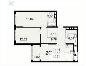 2-к квартира, вторичка, 71м2, 5/26 этаж