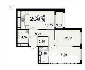2-к квартира, вторичка, 71м2, 16/26 этаж