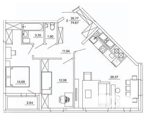 2-к квартира, вторичка, 75м2, 15/26 этаж