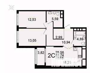 2-к квартира, вторичка, 71м2, 7/26 этаж
