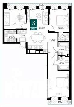 3-к квартира, вторичка, 93м2, 9/13 этаж