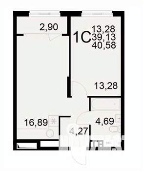 1-к квартира, вторичка, 41м2, 2/22 этаж