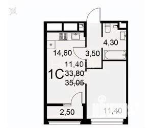 1-к квартира, сданный дом, 35м2, 3/17 этаж