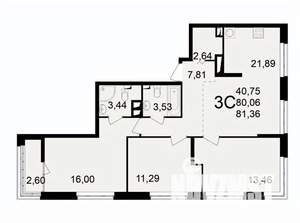3-к квартира, вторичка, 81м2, 4/11 этаж