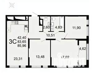 3-к квартира, вторичка, 86м2, 18/26 этаж