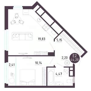 1-к квартира, вторичка, 44м2, 8/18 этаж