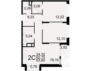 2-к квартира, вторичка, 62м2, 6/25 этаж