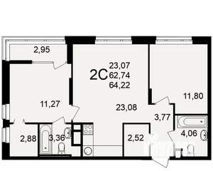 2-к квартира, вторичка, 63м2, 2/25 этаж