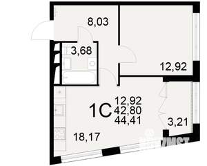 1-к квартира, вторичка, 43м2, 9/25 этаж