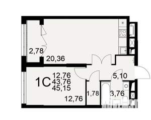 1-к квартира, вторичка, 44м2, 1/25 этаж