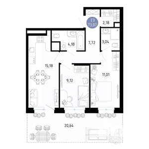 2-к квартира, вторичка, 73м2, 1/14 этаж