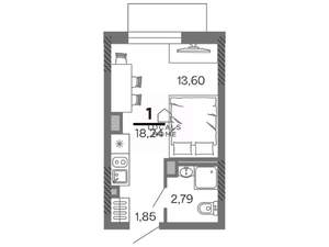 Студия квартира, вторичка, 18м2, 11/25 этаж