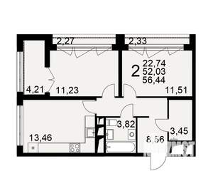 2-к квартира, вторичка, 52м2, 24/25 этаж