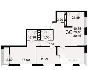 3-к квартира, вторичка, 79м2, 21/25 этаж