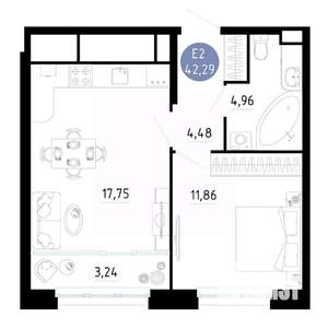 1-к квартира, вторичка, 42м2, 8/25 этаж