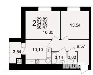2-к квартира, вторичка, 56м2, 14/16 этаж
