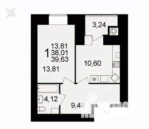 1-к квартира, вторичка, 40м2, 1/16 этаж