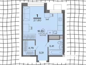 1-к квартира, вторичка, 28м2, 3/22 этаж