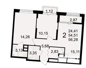 2-к квартира, вторичка, 55м2, 2/23 этаж