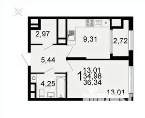 1-к квартира, вторичка, 36м2, 20/26 этаж