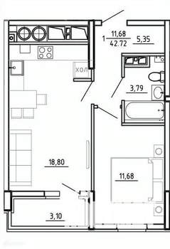 1-к квартира, вторичка, 43м2, 10/26 этаж