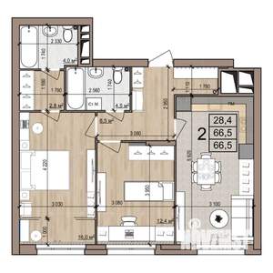 2-к квартира, строящийся дом, 67м2, 19/25 этаж
