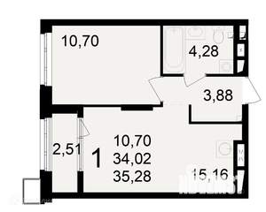 1-к квартира, вторичка, 35м2, 13/24 этаж