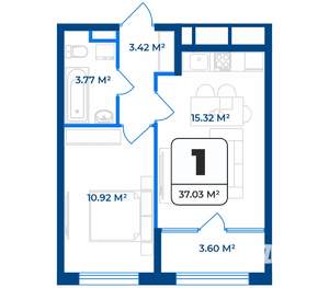 1-к квартира, строящийся дом, 37м2, 9/9 этаж