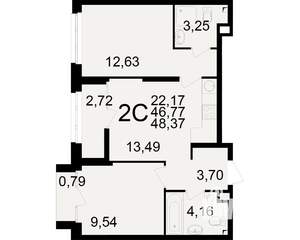2-к квартира, вторичка, 47м2, 4/25 этаж