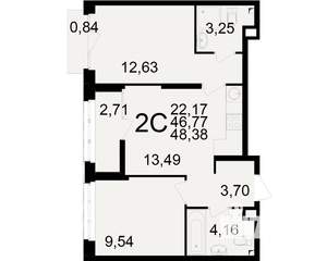 2-к квартира, вторичка, 47м2, 8/25 этаж