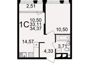 1-к квартира, вторичка, 34м2, 18/25 этаж