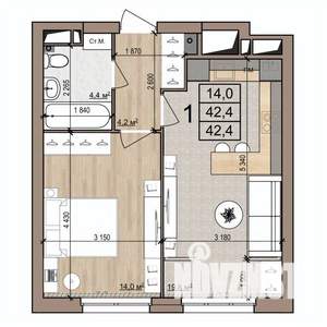 1-к квартира, вторичка, 42м2, 7/25 этаж