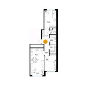 2-к квартира, вторичка, 60м2, 22/25 этаж