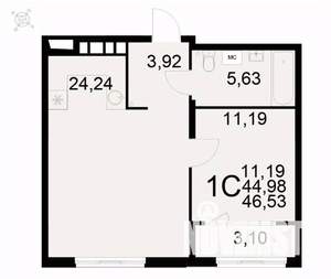 1-к квартира, вторичка, 47м2, 9/22 этаж