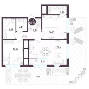 2-к квартира, вторичка, 106м2, 1/18 этаж