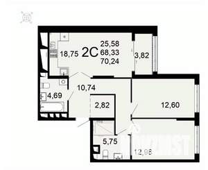2-к квартира, вторичка, 70м2, 20/26 этаж
