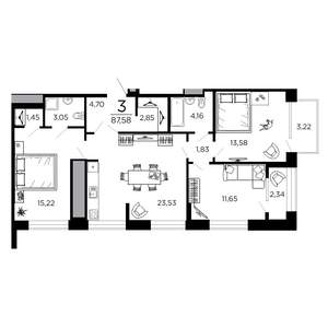 3-к квартира, вторичка, 88м2, 15/19 этаж
